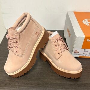 Girls Timberland Stone Street Mid LC Light Pink Lace Up Boots F52